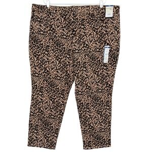 Terra & Sky Womens Core Straight Stretch Brown Leopard Denim Jeans Plus 24WP NWT